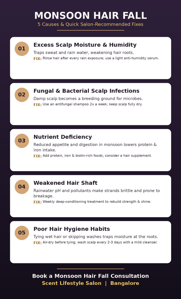 monsoon hair fall causes and salon fixes infographic